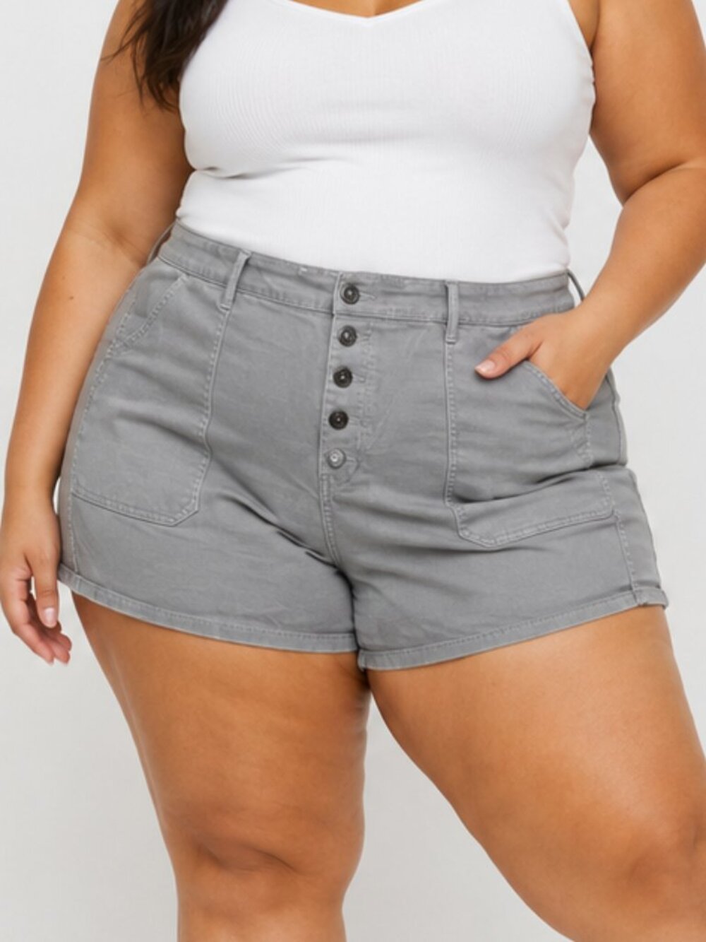 Torrid Shorts 22 Gray Denim Twill Button Fly High Rise Cotton 3" ins Plus Size